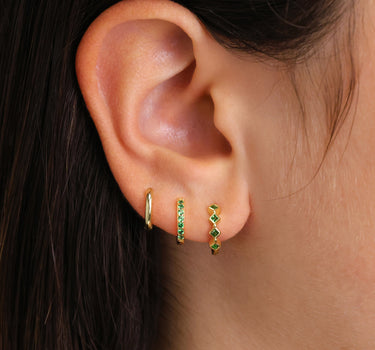 Emerald Bezel Huggie Hoop Ear Stack