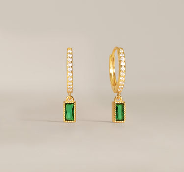 Paved Baguette Emerald Hoops