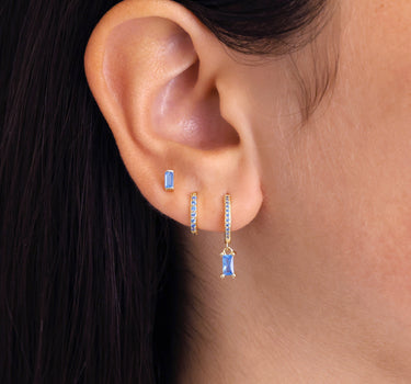 Aquamarine Paved Baguette Hoop Ear Stack