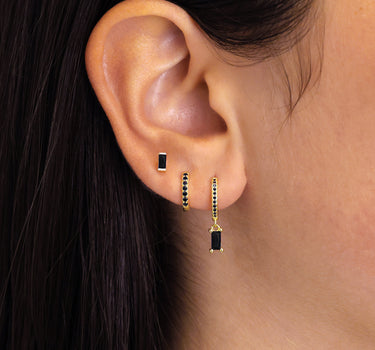 Black Onyx Paved Baguette Hoop Ear Stack