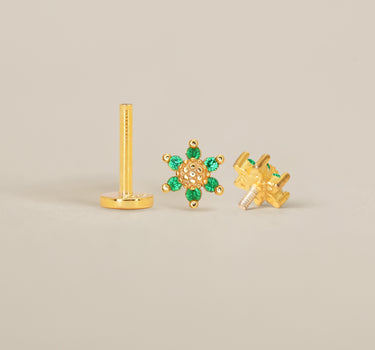 Emerald Sunflower Flat Back Labret