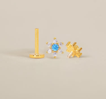 Aquamarine Flower Flat Back Labret