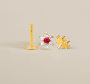 Ruby Flower Flat Back Labret
