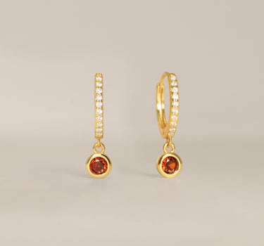 Paved Dangle Garnet Gemstone Hoops