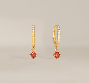 Paved Single Stone Garnet Hoops