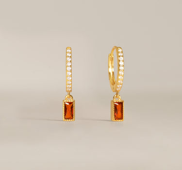 Paved Baguette Garnet Hoops