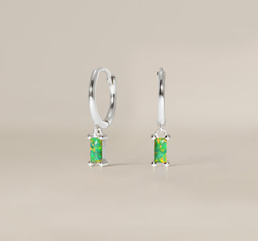 Baguette Green Opal Hoops
