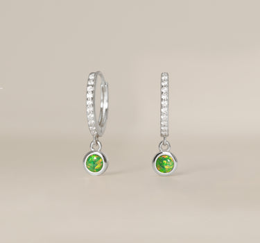 Paved Dangle Green Opal Gemstone Hoops