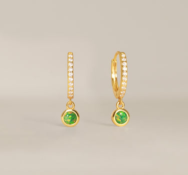 Paved Dangle Green Opal Gemstone Hoops