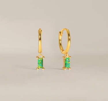 Baguette Green Opal Hoops