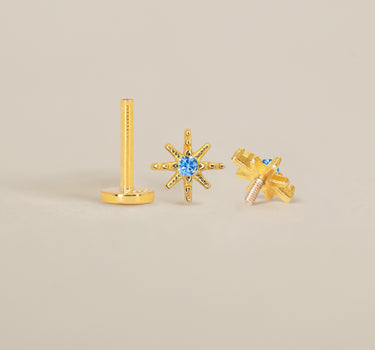 Aquamarine Starburst Flat Back Labret