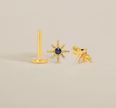 Sapphire Starburst Flat Back Labret