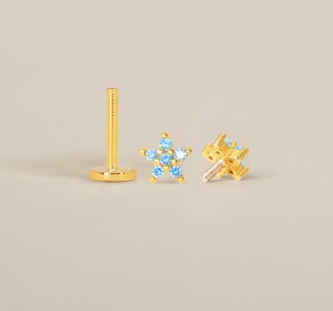 Aquamarine 5 Petal Flower Flat Back Labret