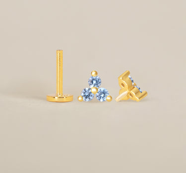 Blue Zircon Lotus Flower Flat Back Labret