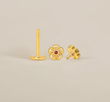Garnet Daisy Flower Flat Back Labret