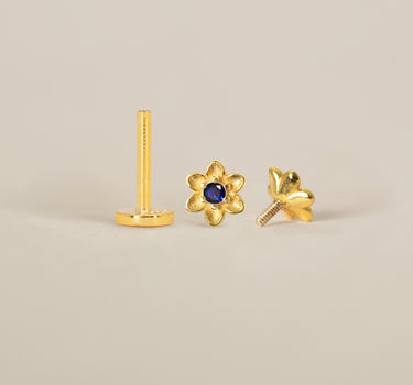 Sapphire Flower Flower Flat Back Labret