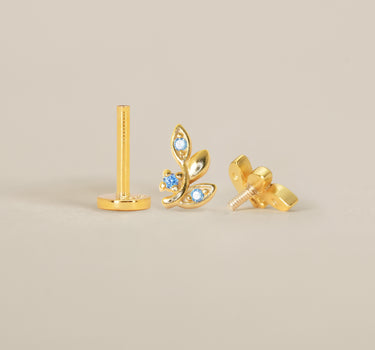 Aquamarine Leaf Flat Back Labret