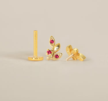 Ruby Leaf Flat Back Labret