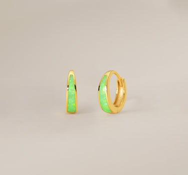 Lime Green Opal Inlay Tapered Hoops