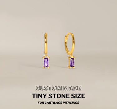 Mini Baguette Amethyst Hoops