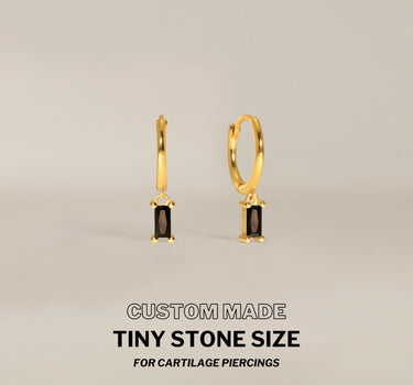 Mini Baguette Black Onyx Hoops