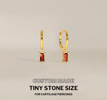 Mini Baguette Garnet Hoops