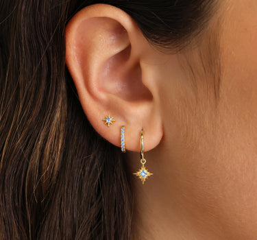 Aquamarine Starburst Hoop Ear Stack