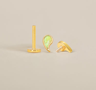 Lime Green Opal Comma Flat Back Labret