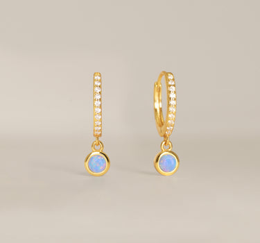 Paved Dangle Blue Opal Gemstone Hoops