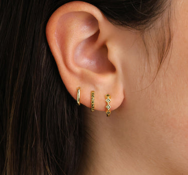 Peridot Bezel Huggie Hoop Ear Stack