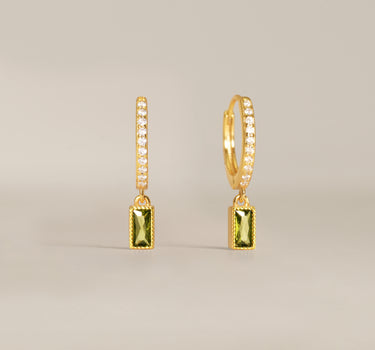 Paved Baguette Peridot Hoops