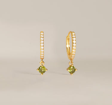 Paved Single Stone Peridot Hoops
