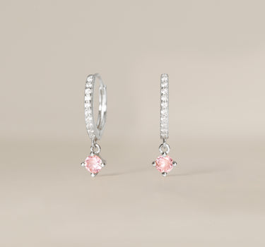 Paved Single Stone Pink Tourmaline Hoops
