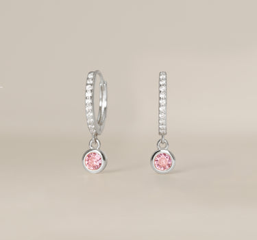 Paved Dangle Pink Tourmaline Gemstone Hoops