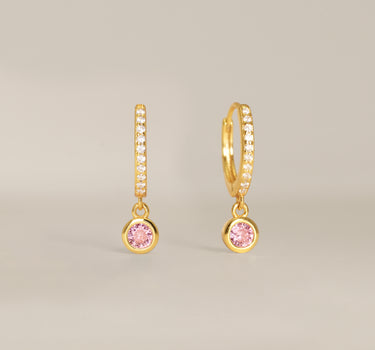 Paved Dangle Pink Tourmaline Gemstone Hoops
