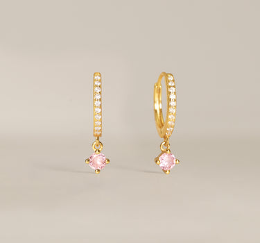 Paved Single Stone Pink Tourmaline Hoops
