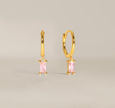 Baguette Pink Tourmaline Hoops