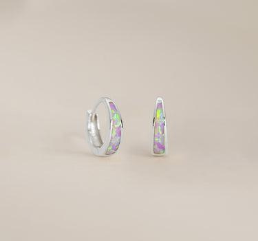 Purple Opal Inlay Tapered Hoops