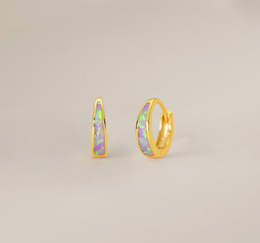 Purple Opal Inlay Tapered Hoops