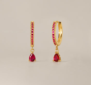 Ruby Paved Teardrop Hoops