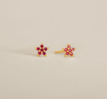 5 Petal Ruby Flower Studs