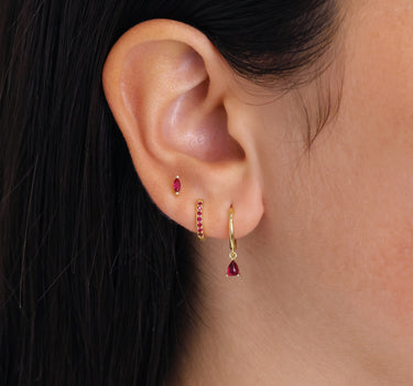 Ruby Teardrop Hoop Ear Stack