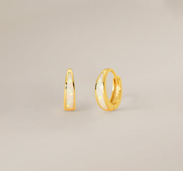 White Opal Inlay Tapered Hoops