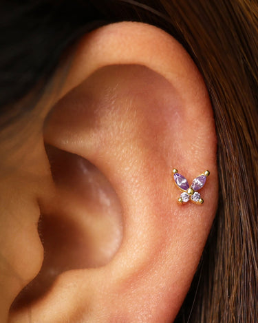 Amethyst Butterfly Flat Back Labret 