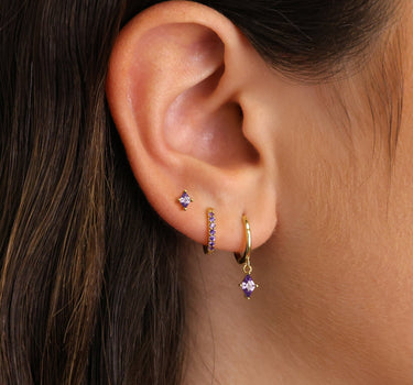 Amethyst Cut Dangle Ear Stack