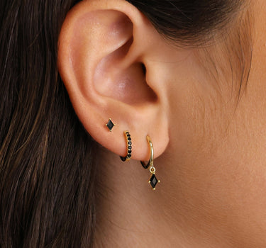 Black Onyx Cut Dangle Ear Stack