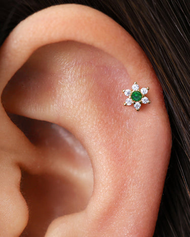 Emerald Flower Flat Back Labret 