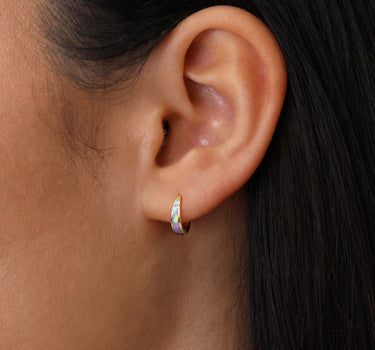 Purple Opal Inlay Tapered Hoops 
