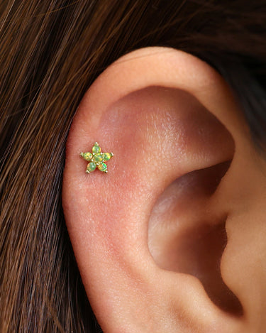 Green Opal 5 Petal Flower Flat Back Labret 