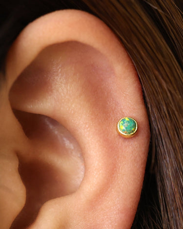 Green Opal Stone Flat Back Labret 